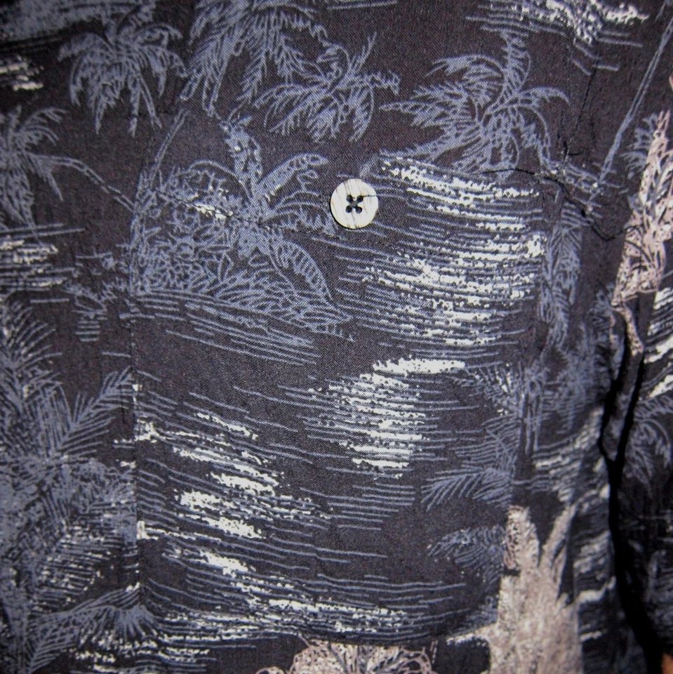 XL Black Hawaiian Moonlight Palms Nighttime Aloha Rayon Shirt Montage Collection - Image 2 of 4