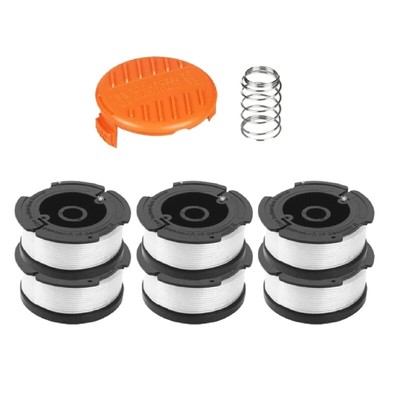 Pack of 6 Grass Trimmer Spools with Replacement Spool Cover and Spring