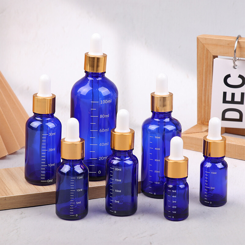 5-100ML Blue Glass Liquid Dropper Reagent Eye Pipette Essential Oils Bottle