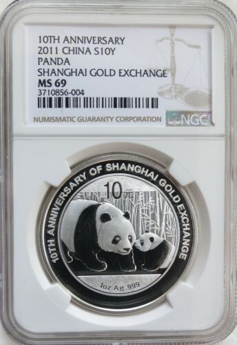 2011 China 1oz Silver 10Y Panda Shanghai Gold Exchange NGC MS 69