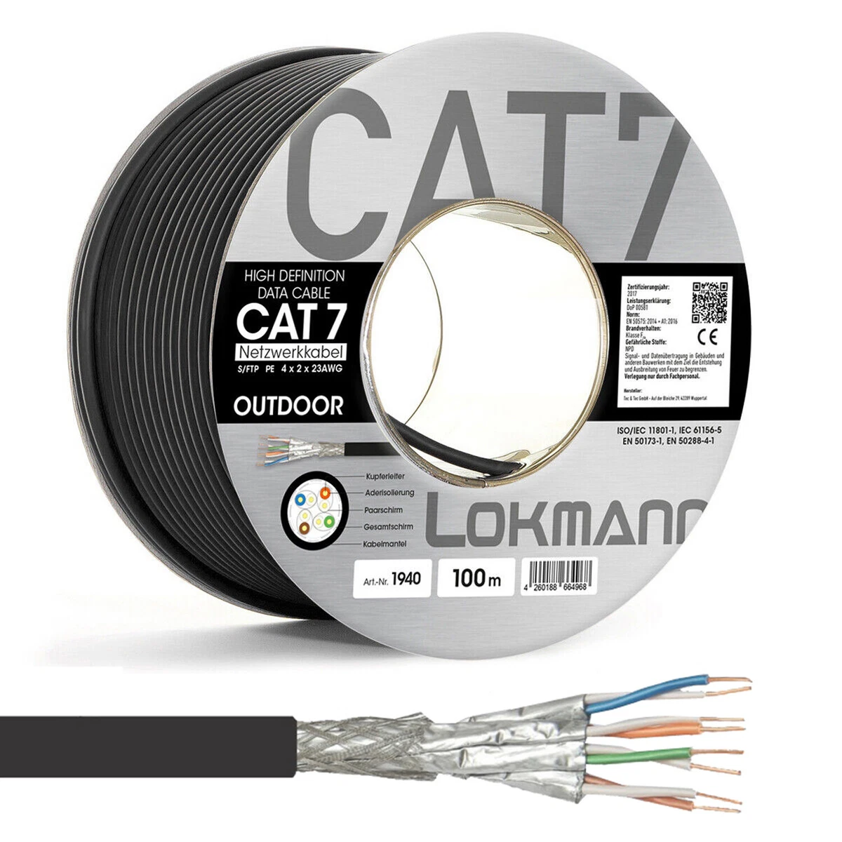 100m Cat 5e U OUTDOOR Verlegekabel Netzwerk 5 6 LAN Kabel Innen