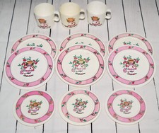Vintage Chilton Toy Dishes Plastic Apple Girl Pink Red 12 pc Set Plates Cups