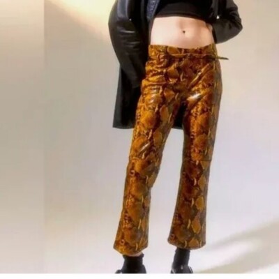 NWOT Urban Outfitters Leah Faux Leather Snake Print Pant SZ-4 Shiny Brown Belt