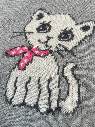 Abercrombie & Fitch Kids Girl’s Size M Kitty Cat Hooded Knit Gray Sweater Top - Picture 9 of 10