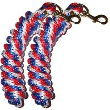 Poly Lead Rope Red/White/Blue 5/8" x 9' w/ Brass Plated Bolt Snap 2-Pack 18027