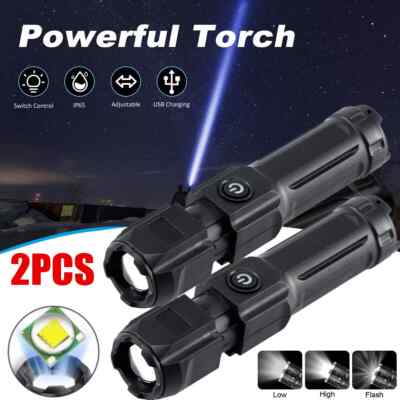 2 x Taschenlampe LED Aufladbar USB Super Hell Taktisches Fackel Lumen Akku DHL