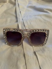 Oversized Pink Square Rhinestones Flat Big Lens Sunglasses womans Sparkly