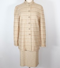 St John Couture Marie Gray 12 skirt suit long jacket golden beige taupe