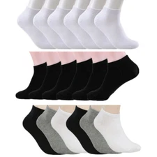 Mens Womens 3-12 Pairs Solid Black White Cotton Sports Ankle Low Cut Socks