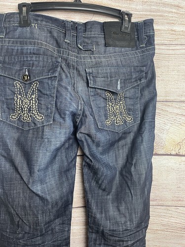 Seltene Maschera Herren Jeans 30x32 blau distressed Goth Nieten bestickt Totenkopf - Bild 2 von 19