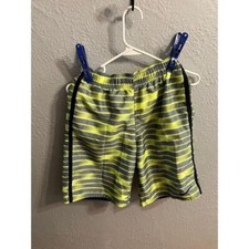 Boys Nike lime yellow black gray striped swimming trunk size large