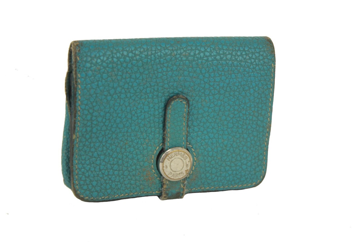 Authentic HERMÈS Dogon Blue Leather Card Case Wallet Accessories