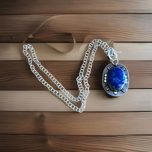 Lapis Lazuli Pendant Necklace-925 Sterling silver plated - Brand New - Picture 3 of 3