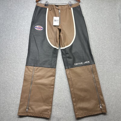 Air Jordan Cactus Jack Leather Pants Women 10 Brown Moto Street Travis Scott Zip