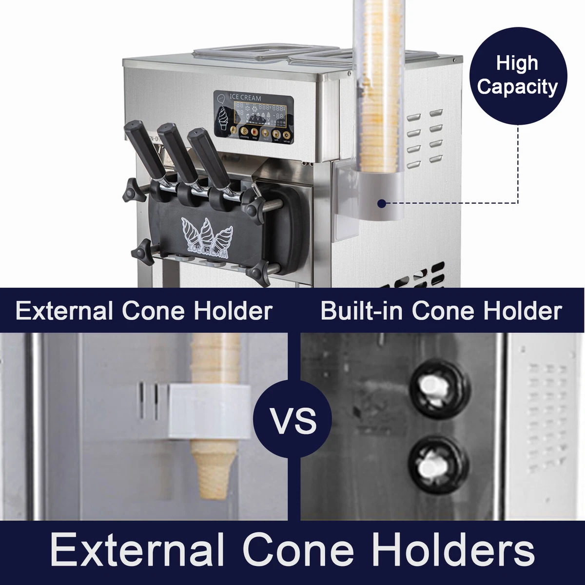 2+1 Flavors Soft Ice Cream Machine Standing Stainless Steel 2+1 Flavors Soft Ice Cream Machine Standing Stainless Steel