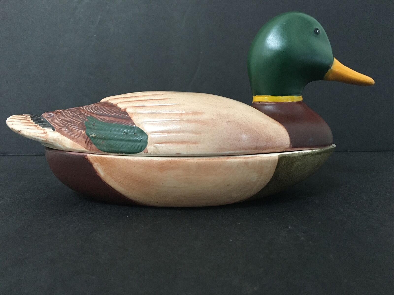 Ceramic Mallard Duck Decoy Vanity Soap Box Brazilian Handcrafted Collectible