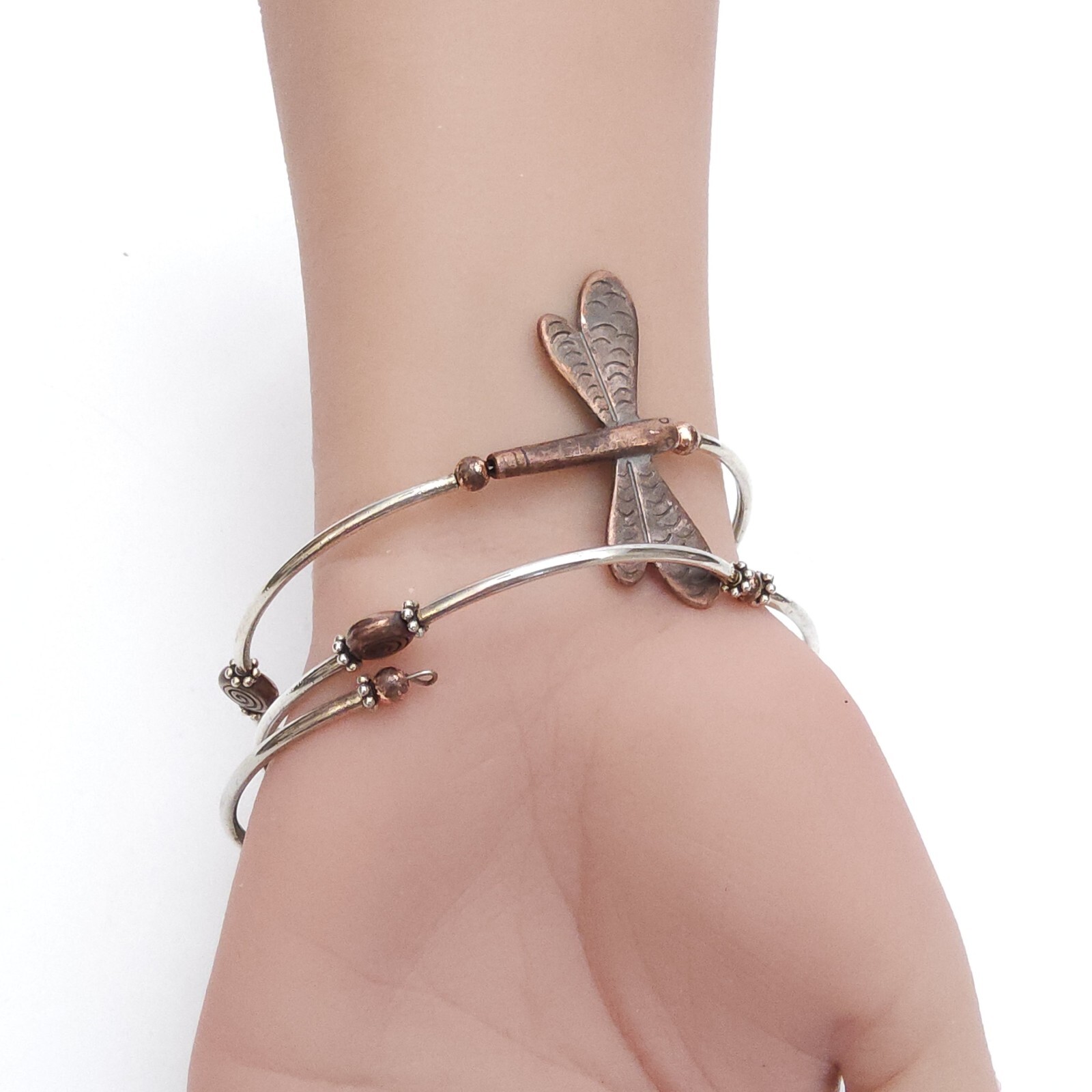 Handmade Memory Wire Wrap Bracelet Dragonfly Char… - image 3