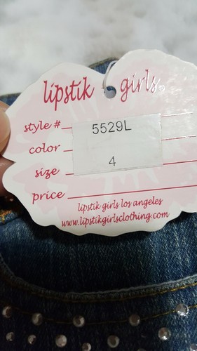 NWT Lipstik Girls Light Blue Denim Jeans Sz 4 Rhinestones Decor Adjustable Waist - Picture 7 of 9