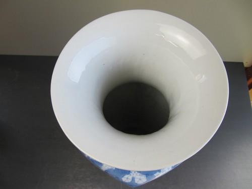 Jarrón de cerámica vintage chino azul blanco hexagonal con cuello acampanado - grande 46 cm - Imagen 7 de 7