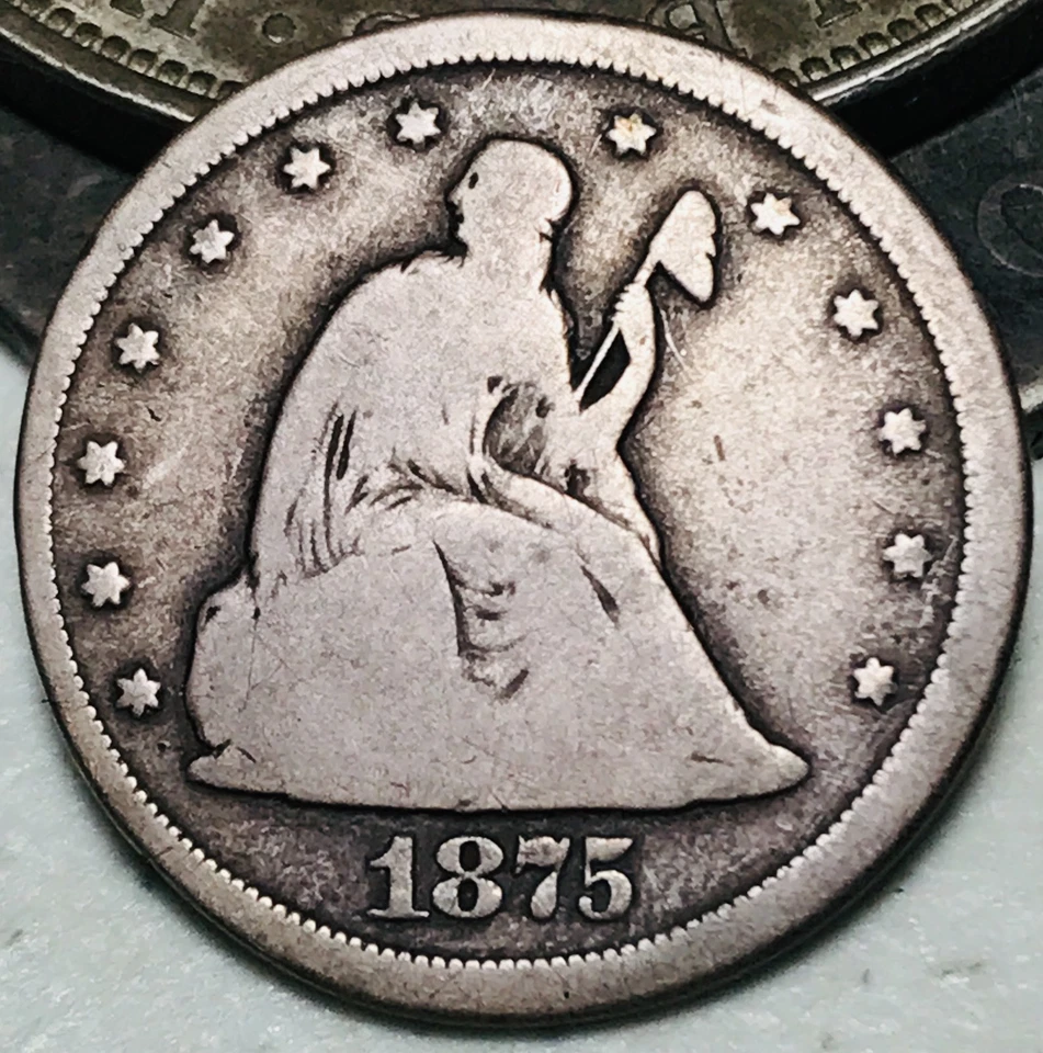 1875 S Twenty Cent Piece 20C Ungraded Circulated 90% Silver US Coin CC28309 - Image 2 of 4