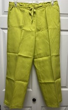 Jones New York Sport Women s Solid Green Crop Pants 100 Linen With Pockets 12