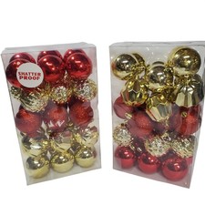 Red and Gold Shatterproof Christmas Ornaments Set Mixed Textures and Shapes