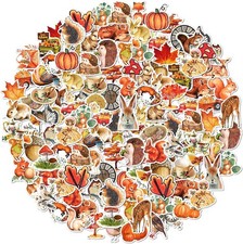 100PCS Fall Thanksgiving Stickers Autumn Pumpkin Maple Leaf Vinyl Decals