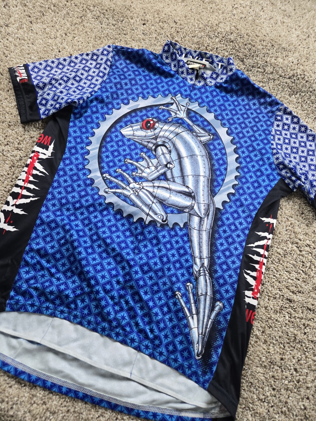Vintage Primal Cycling Jersey Large Blue Chrome Frog 3/4  Zip Pocket Shirt