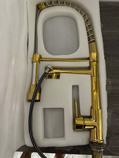Gold Pull-Down Kitchen Faucet, Single Handle High Arc Brass Deck Mount KPF-1610