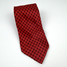 Corbata de seda geométrica roja Vitaliano Pancaldi Barcelino cadena dorada Italia vintage 59"