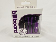 Billboard Stereo Earbuds With Mic Purple With Deluxe Zipper Case NEW