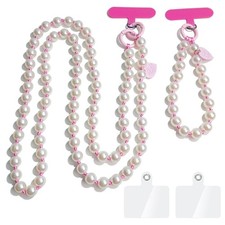 Cute Cell Phone Lanyard Phone Wrist Straps Pink Rope Pearl Crossbody Phone La...