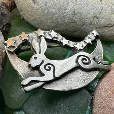 Celtic Rabbit Brooch Moon Stars Pewter Pagan Wiccan Pin