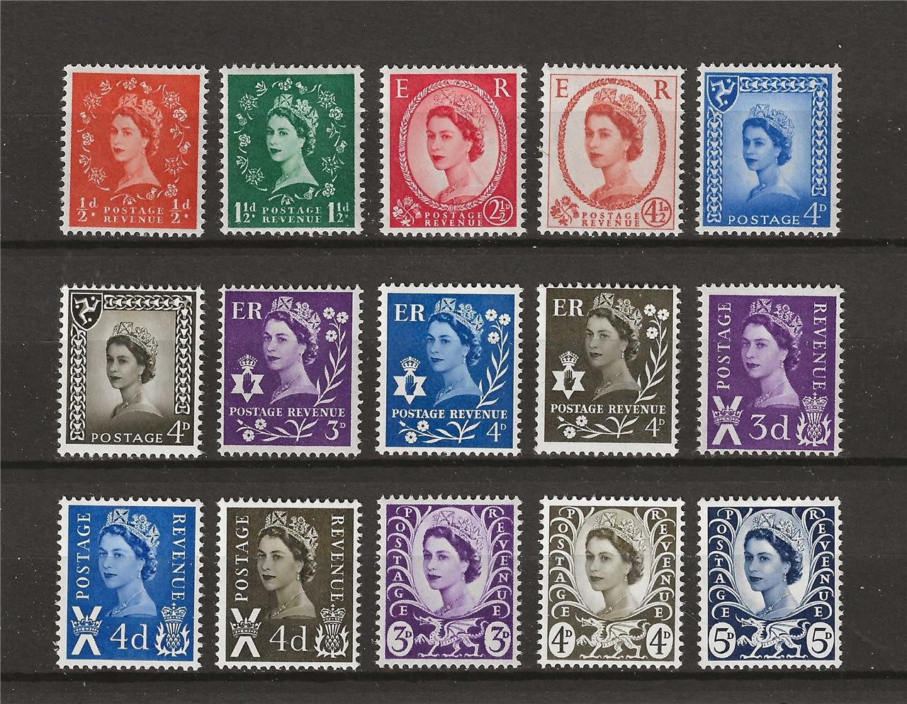 Great Britain 1958-68 Queen Elizabeth GB 15 stamps MNH