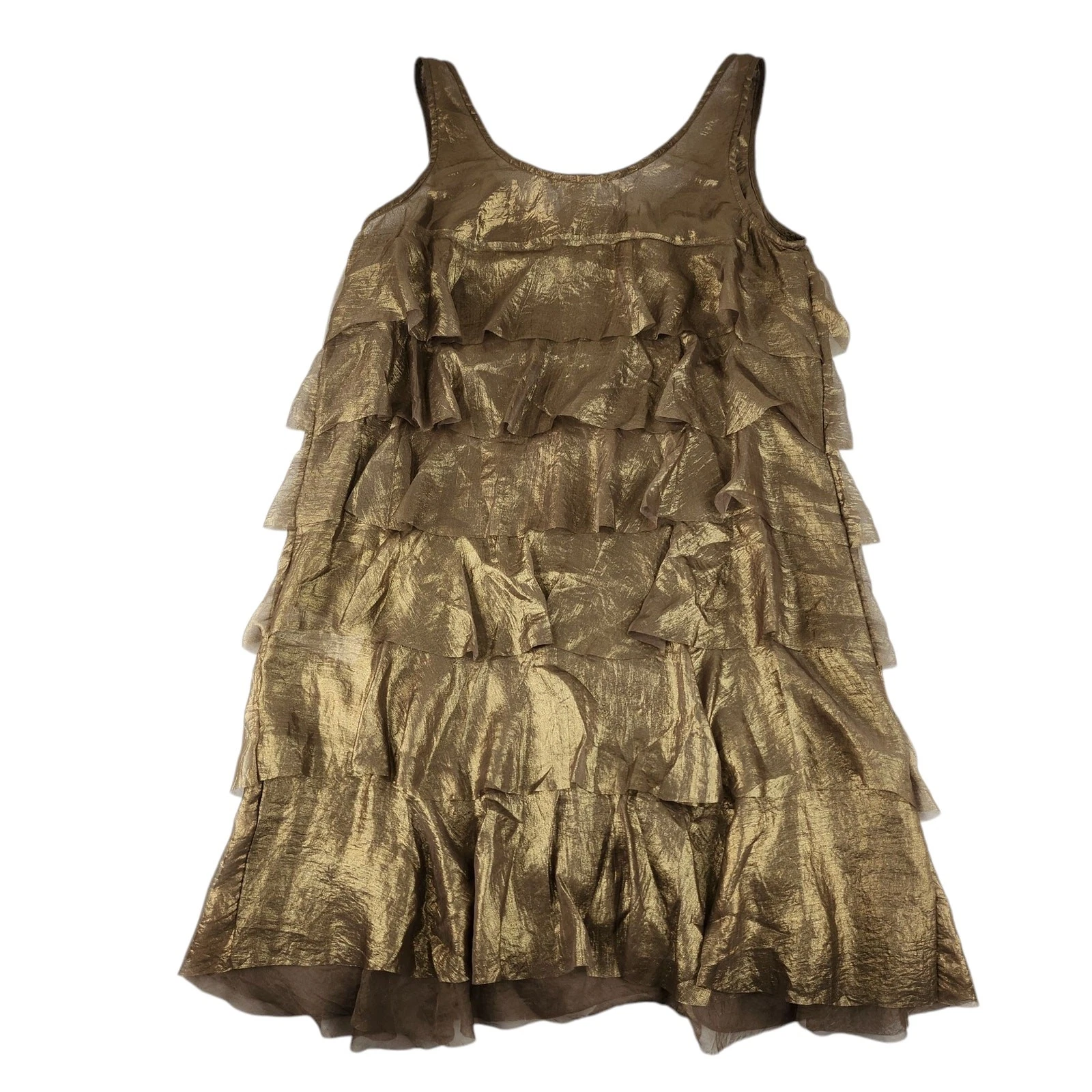 Mini abito medio Michael Kors nuovo con etichette oro metallizzato volant party cocktail bodycon