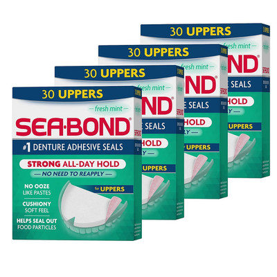 Secure Denture Adhesive Seals, Fresh Mint Uppers, Zinc-Free, All-Day-Hold, Mess-