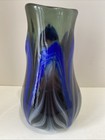 Signed W E Porter 1979 Pulled Feather Blue Iridescent Art Glass Paperweight Vase — photo 1