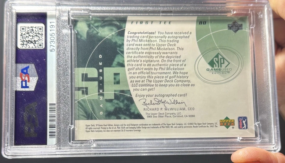 2002 SP Game Used Phil Mickelson Rookie Game Worn Shirt Auto #’d /250 PSA 9 💎 - Image 2 of 2