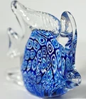 Vintage Murano Style Blue Millefiori Angel Fish Figurine Art Glass Paperweight