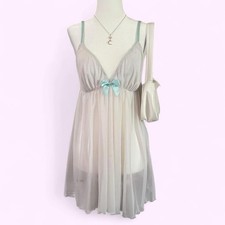 White Sheer Babydoll Lingerie Top With Bow And Lettuce Trim Size M Coquette