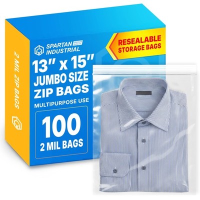 - 13'' X 15'' (100 Count) 2 Mil Clear Reclosable Zip Plastic Poly Bags with Res...