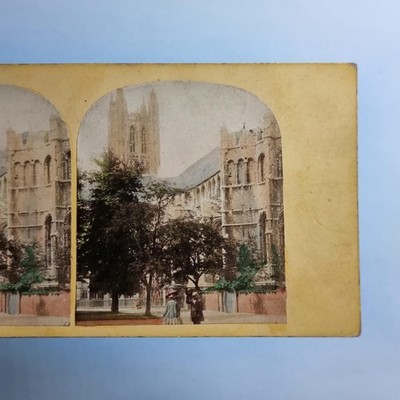 Canterbury Kent Stereoview C1870 Real Photo Hand Tinted Cathedral Exterior