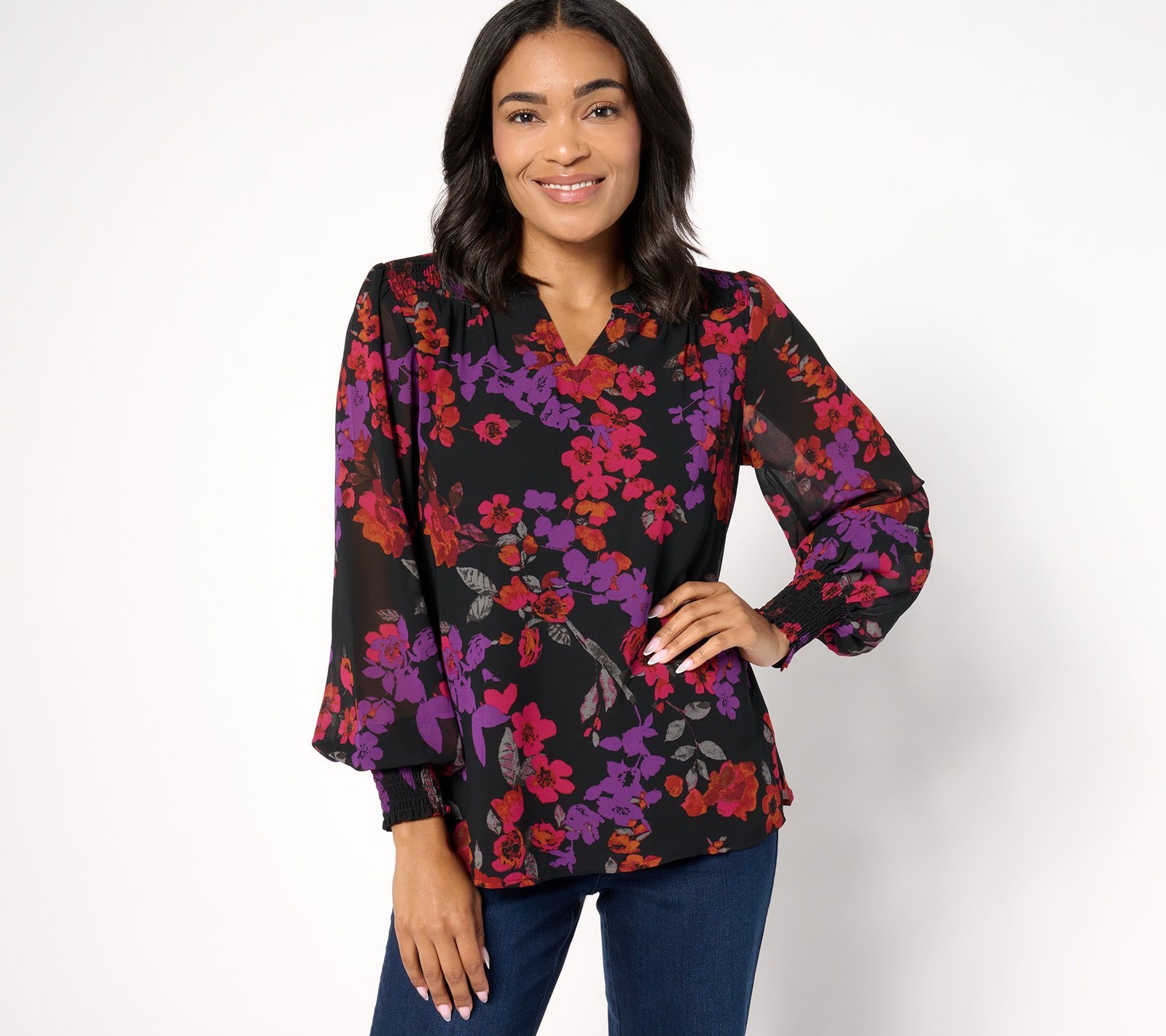 Belle by Kim Gravel Women's Top Sz 2XS (XXS) Moody Hues Chiffon Black A667150