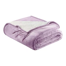 Velvet Plush Reversible Sherpa Blanket, Lilac, King