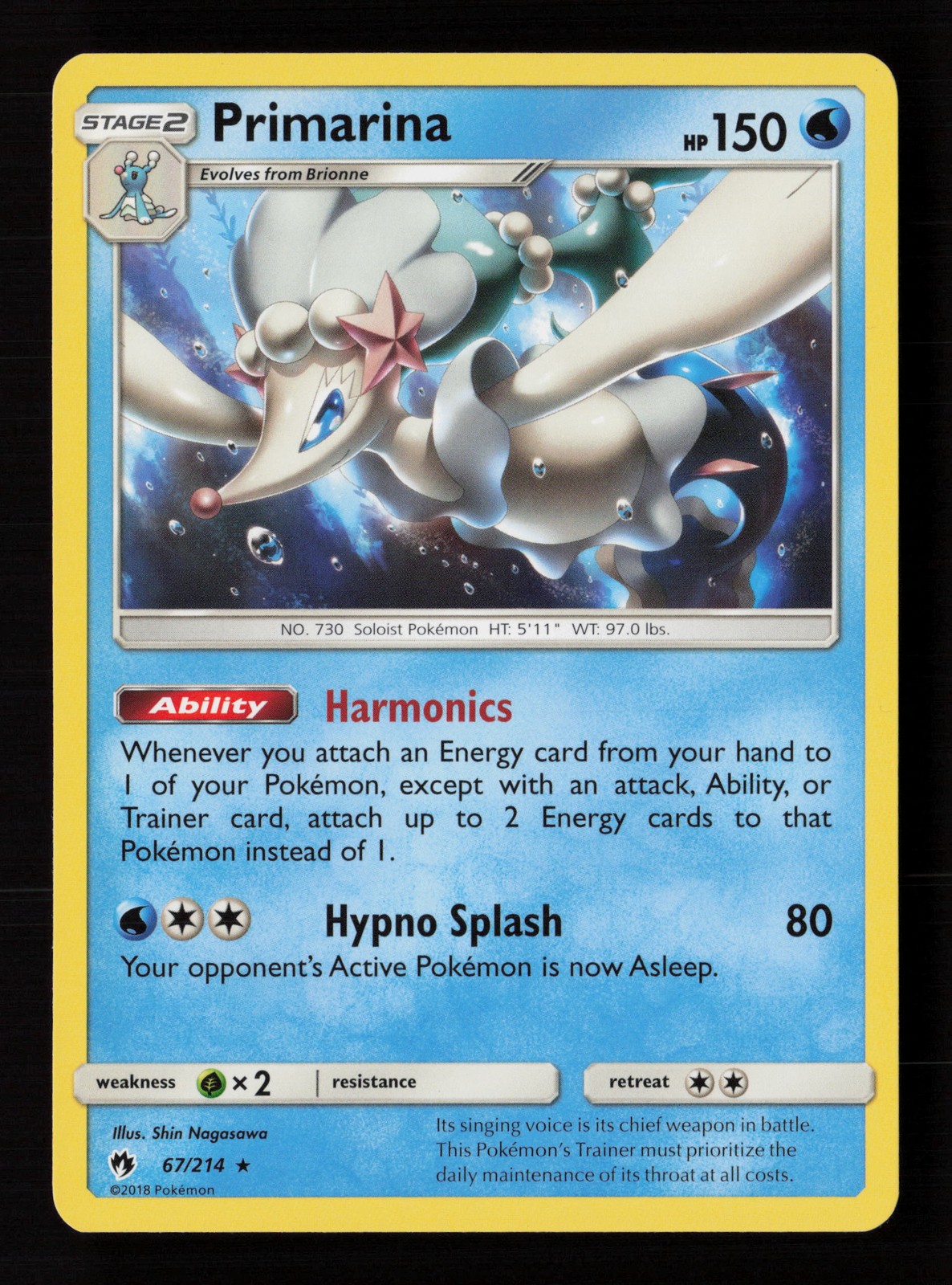 Primarina 67/214 Lost Thunder Pokemon Card -B2