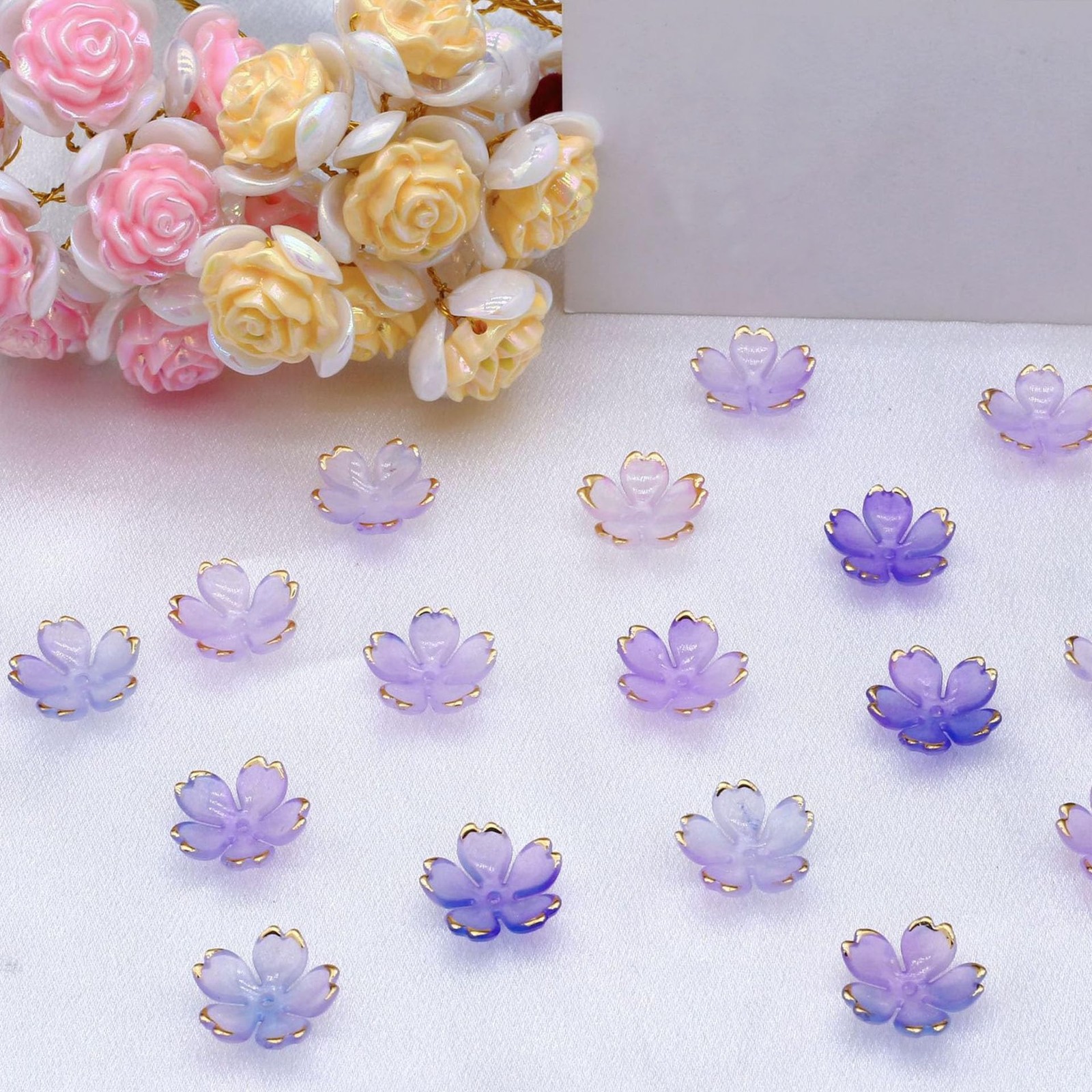 50Pcs Cherry Blossom Acrylic Flower Beads, Mini Floral Spacer Beads for Jewel...