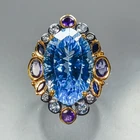 Jewelry gem 28 ct Natural Blue Topaz Ring 925 Sterling Silver Size 7.5 /R473604