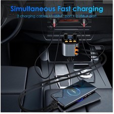 Retractable Car Charger with Bluetooth 5.3 FM Transmitter