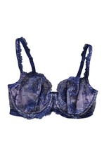 Victoria's Secret Dream Angels Rhinestone Unlined Demi Bra 32DD Lace Floral Navy