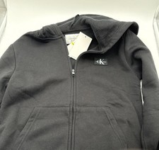 Calvin Klein Monologo Fleece Relaxed Zip Hoodie Black Kids 10/12. NWT